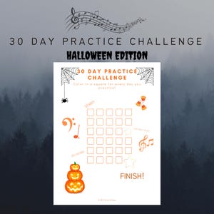 30 Day Practice Challenge for Halloween | Printable Practice Log | Music Chart for Instrument Practice