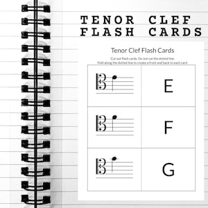 Tenor Clef Note Reading Flash Cards | Cartes Flash imprimables pour apprendre à lire de la musique | basson, violoncelle, euphonium, contrebasse, trombone