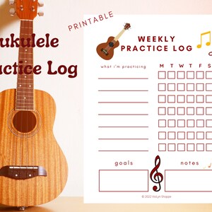 Ukulele Weekly Practice Log | Printable Music Practice Chart | Music Teacher Tool for Students