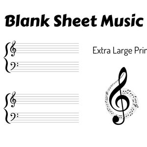 Blanko Sheet Music Extra Large Print | Herunterladbares Personalpapier für Musikunterricht und Musikschüler | Manuskriptpapier