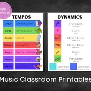 Music Classroom Printables | Music Room Decor - Music Symbols, Tempos, Dynamics, & Rhythms | Kids Room Decor | Music Teacher Decoration