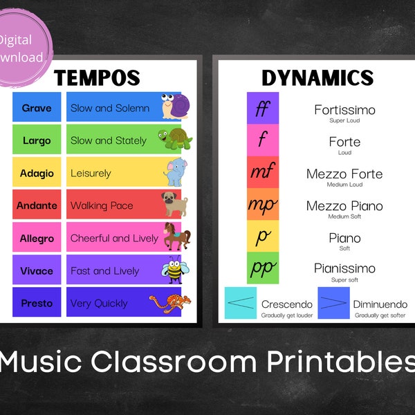 Music Classroom Printables | Music Room Decor - Music Symbols, Tempos, Dynamics, & Rhythms | Kids Room Decor | Music Teacher Decoration