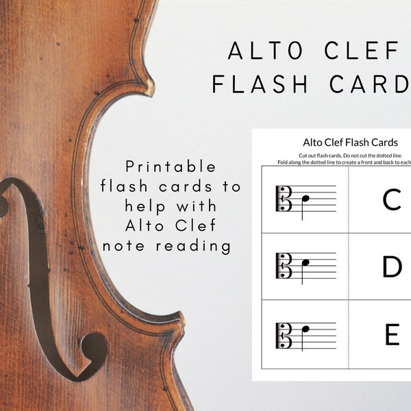 Cartes Flash de lecture de notes Alto Clef | Cartes Flash imprimables pour apprendre à lire la musique | Étudiant d'alto