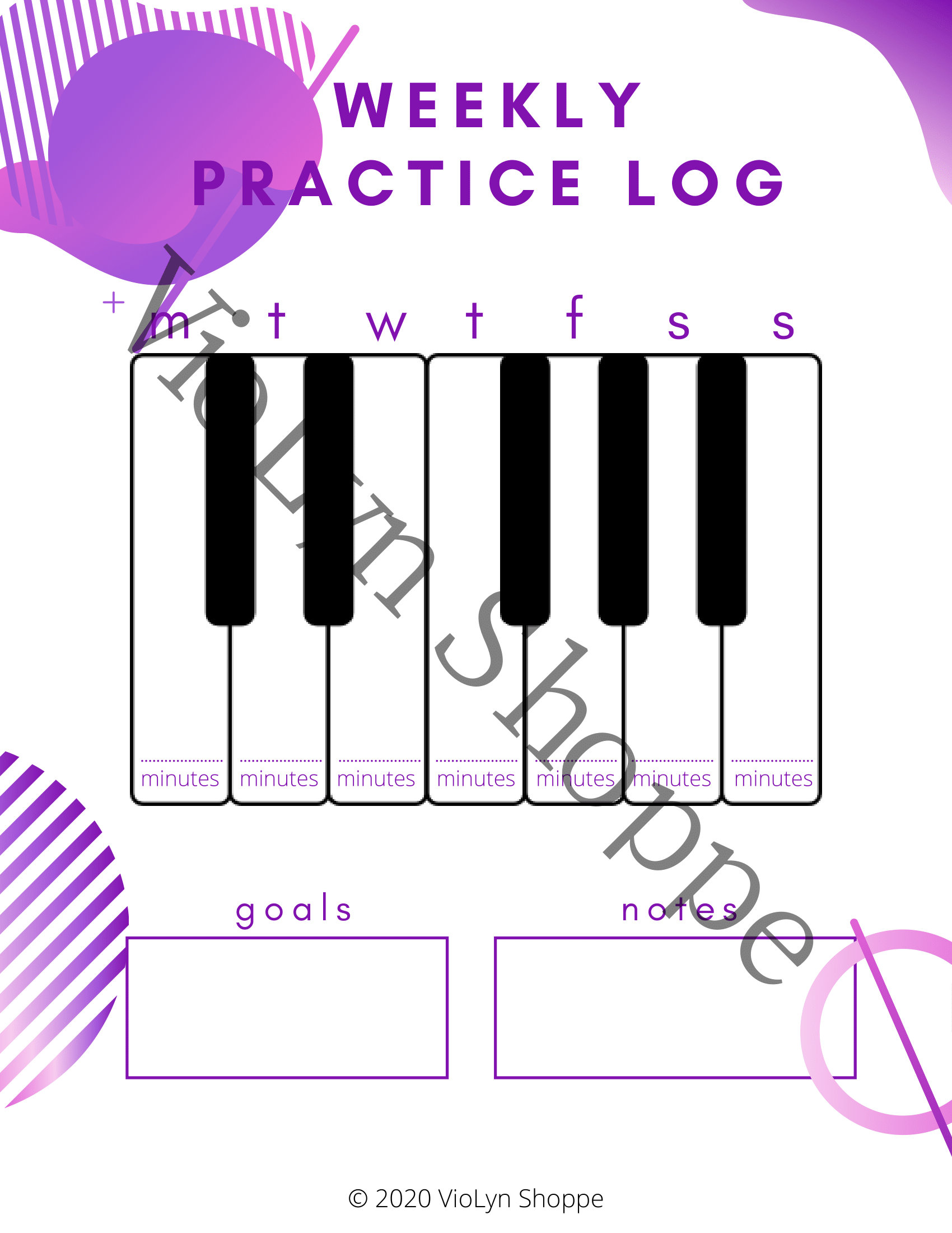 Weekly Piano Practice Log Printable Practice Charts for Piano - Etsy