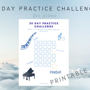 Printable Practice Log | 30 Day Practice Challenge Chart for Piano
