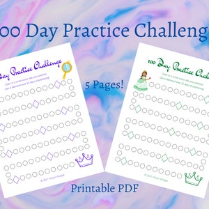 Printable Music Practice Challenge | 100 Days of Practice Princess Theme | Music Teacher, Student Motivation Chart