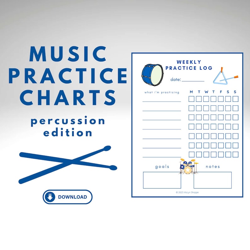 Percussion Weekly Practice Log | Printable Drums Music Practice Sheet ...