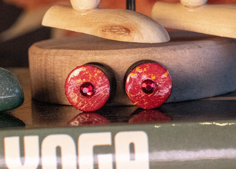 12 12mm Red and Orange Hand Painted Double Flare Plugs