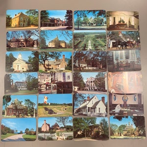 Lote 30 cartões postais Kodachrome vintage dos anos 1950 de Williamsburg, Jamestown, Yorktown