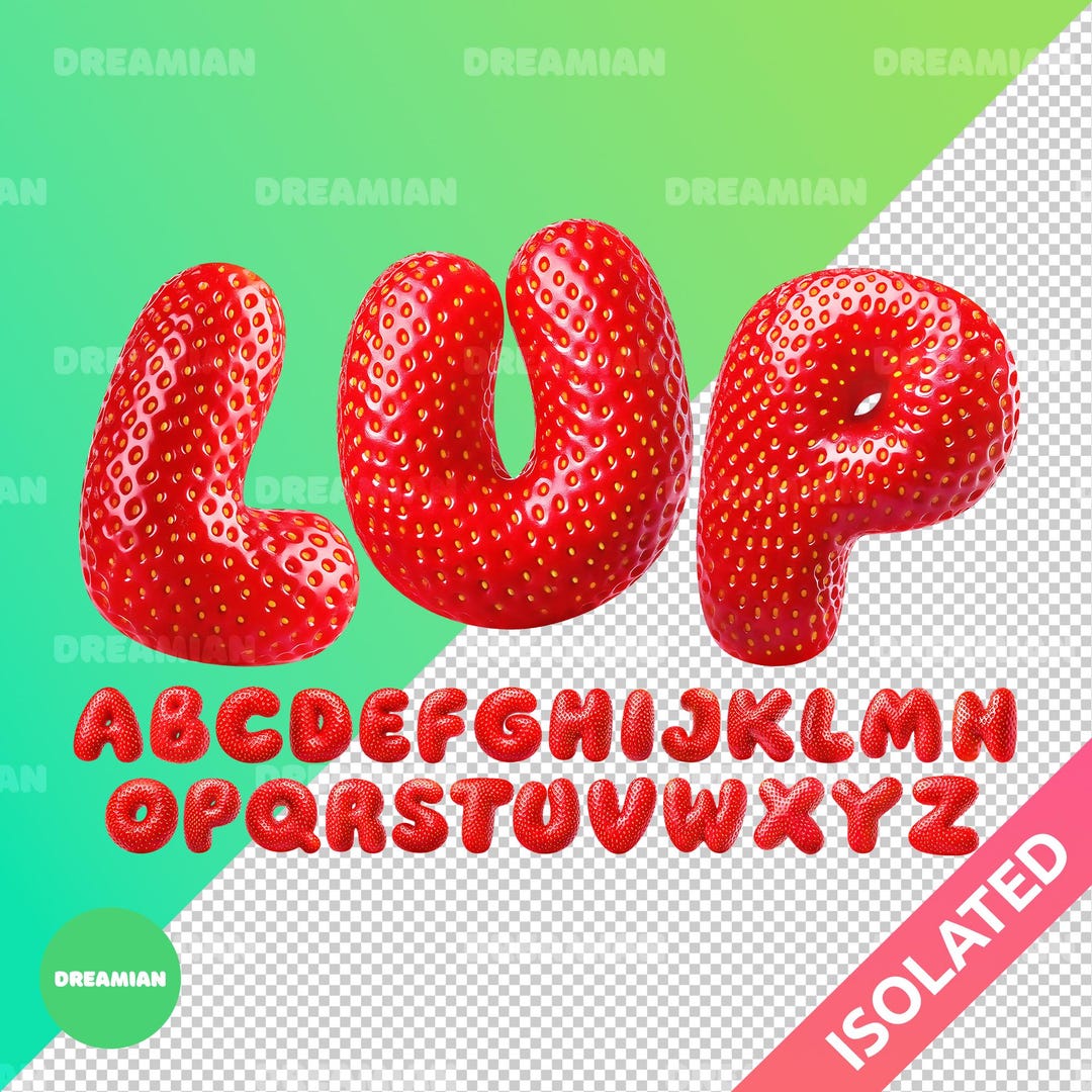 Strawberry Alphabet PNG: 3D Fruit Letters, Summer Clipart Font (instant ...