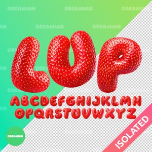 Strawberry Alphabet PNG | 3D Fruit Letters A–Z | Summer Clipart Font | Cute Food Font | Instant Download