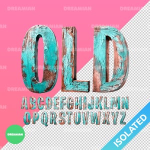 Vintage Wood Font PNG: 3D Rustic Alphabet Clipart (Digital Download)