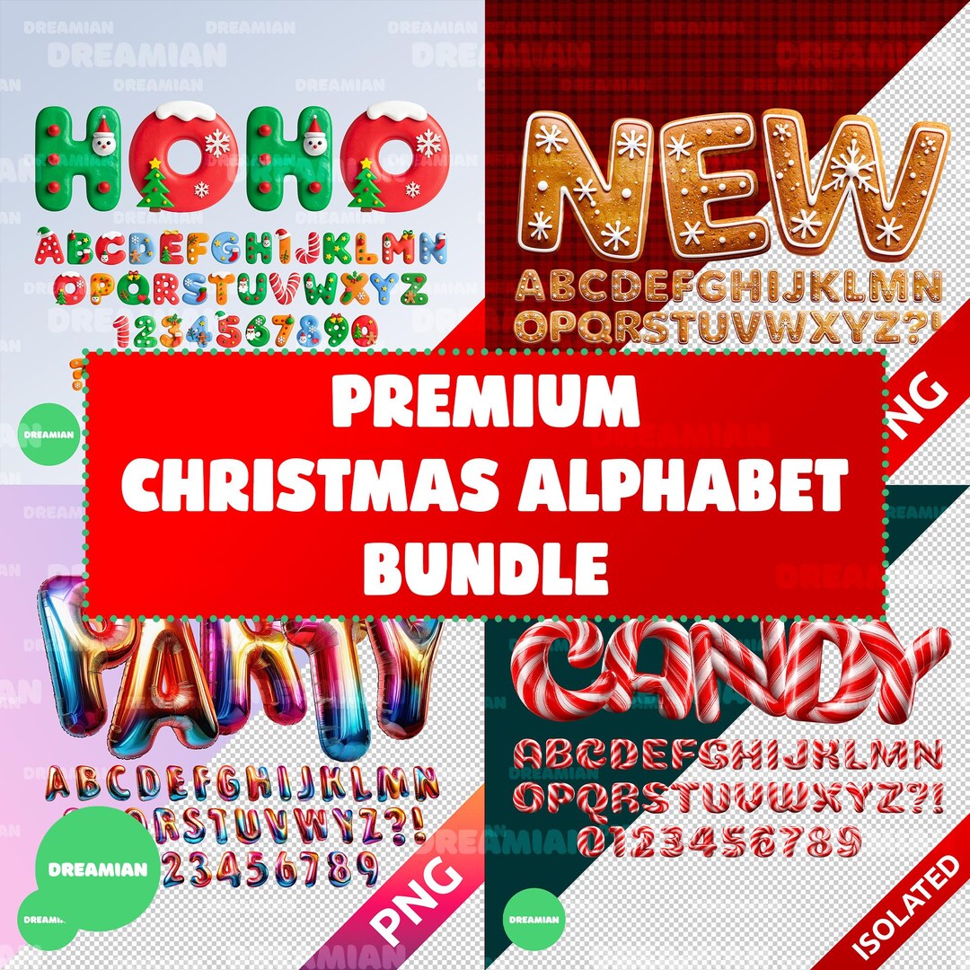 Christmas Alphabet PNG Bundle | Candy Cane, Cookie, Balloon Letters - Etsy