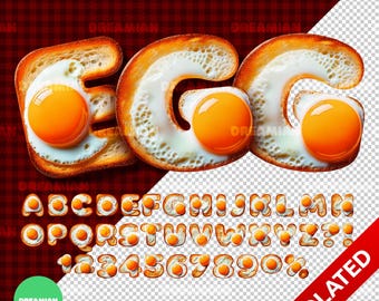 Fried Egg Font PNG: Toast Alphabet Clipart (Digital Download)