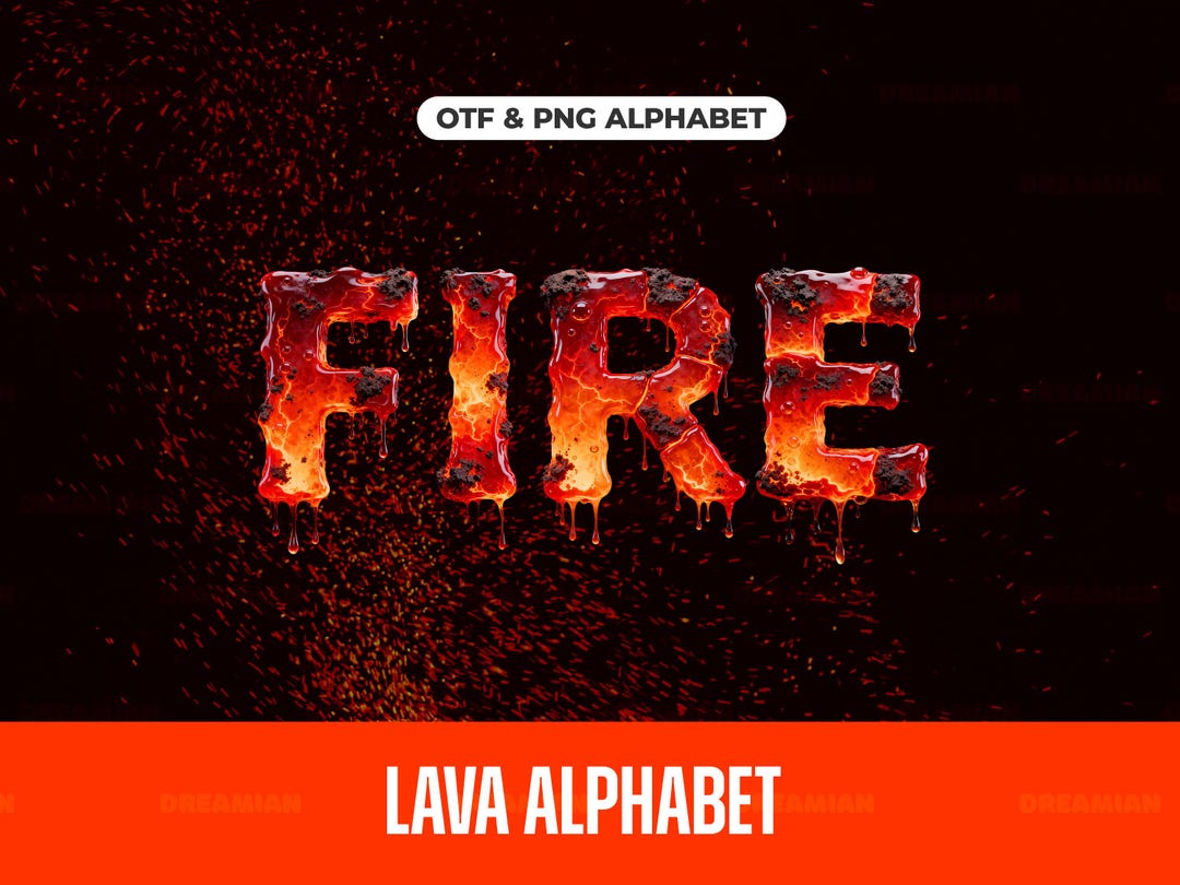 Lava Alphabet Png & OTF Set - Realistic Flowing Magma Alphabet ...