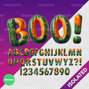 Letras de calabaza de Halloween PNG / Alfabeto espeluznante 3D Clipart / Gráficos de fuentes para fiestas de otoño / Sublimación de Halloween PNG / Descarga digital
