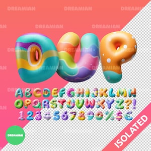 Alfabeto de huevo de Pascua 3D PNG / Letras coloridas de primavera / Clipart transparente de Pascua / Fuente digital de huevo pastel para manualidades e invitaciones
