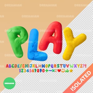 Alfabeto colorido de plastilina 3D PNG: letras estilo plastilina para proyectos infantiles, tipografía divertida, imágenes prediseñadas imprimibles