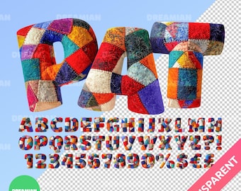 Patchwork Fabric Alphabet PNG: Quilted Felt Letters Clipart (Digital Download