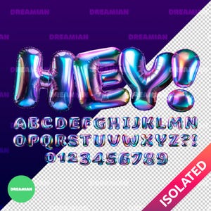 Holographic Balloon Alphabet PNG: A-Z Font (300 DPI Digital Download)