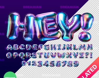 Holographic Balloon Alphabet PNG: A-Z Font (300 DPI Digital Download)
