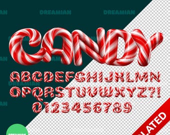 Christmas Candy Cane Letter Font: A-Z PNG Alphabet (Digital Download)