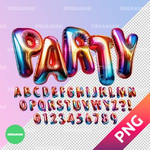 Colorful Party Balloon Alphabet PNG | 3D Party Letters & Numbers | Instant Download | Birthday Clipart | Transparent Background