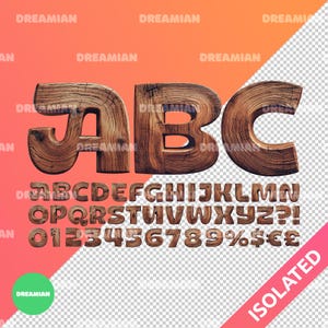 Wooden Alphabet PNG | 3D Realistic Wood Letters A-Z | Natural Rustic Font | Instant Download