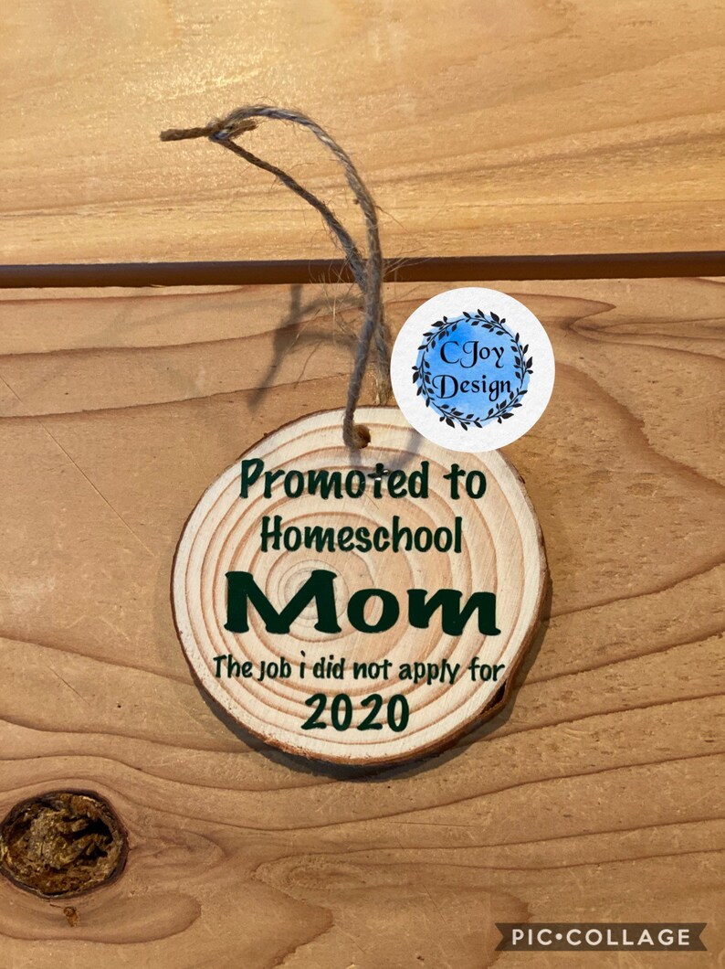 covid Wood slice ornaments promoted to homeschool mom Christmas 2020 funny ornaments