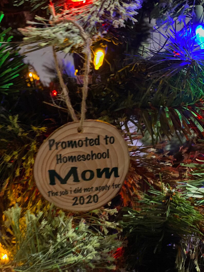 covid Wood slice ornaments promoted to homeschool mom Christmas 2020 funny ornaments