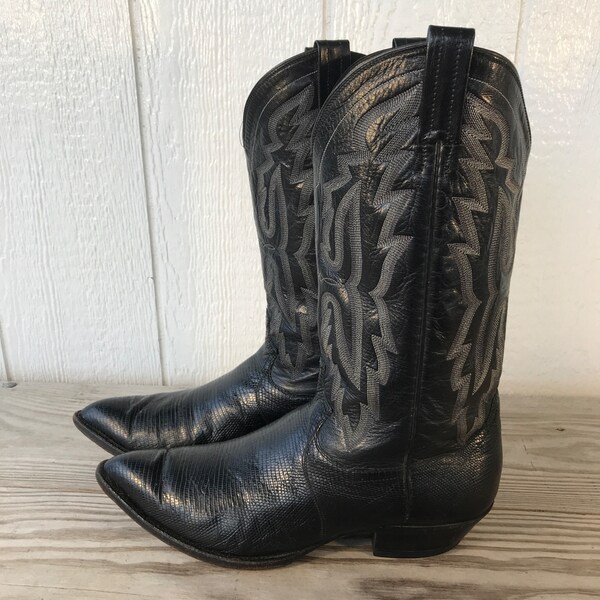 Panhandle Slim Lizard Mens Black Leather Cowboy Western Boots 10 EE 85217