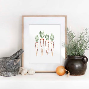 Watercolor Carrot Painting Modern Painting Abstract Food Painting Kitchen Wall Art Physical Print image 1