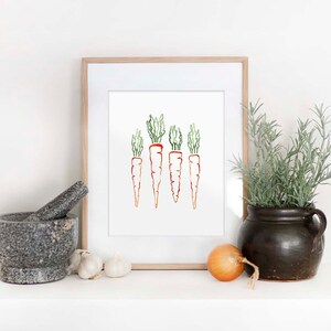 Watercolor Carrot Painting Modern Painting Abstract Food Painting Kitchen Wall Art Physical Print image 1