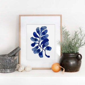 Black and White Leafy Branch Painting Modern Flower Painting Floral Wall Art Simple Plant Print Abstract Floral Art Ink Painting Navy
