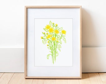 Floral Oil Pastel Print | Minimalist Art | Colorful Wall Art | Oil Pastel Art | Physical Print | Flower Art | Nursery Print