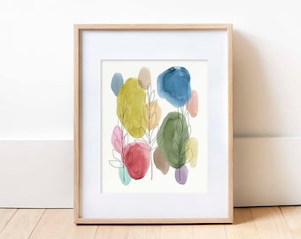 Floral Watercolor Print | Minimalist Art | Colorful Wall Art | Watercolor Painting | Line Art | Physical Print | Mother's Day Gift