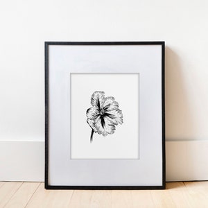 Tulip Head No. 3 Modern Floral Art Botanical Flower Print Minimal Wall Art Micron Pen Print Line Art Black and White image 1