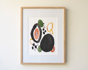 Colorful Ink Painting | Modern Painting | Papaya Abstract Painting | Kitchen Wall Art | Ink Painting | Physical Print