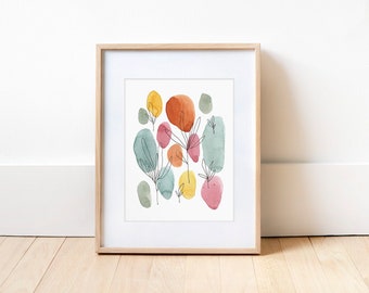 Floral Watercolor Print | Minimalist Art | Colorful Wall Art | Watercolor Painting | Line Art | Physical Print