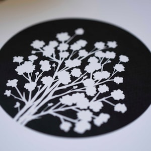 Illustration de la silhouette du souffle de bébé | Illustration florale minimale | Dessin de fleurs en noir et blanc | | d’impression physique Art de la pépinière