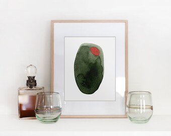 Olive No.2 Ink Painting | Modern Painting | Abstract Food Painting | Bar Cart Art | Kitchen Wall Art | Physical Print