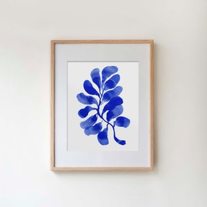 Black and White Leafy Branch Painting Modern Flower Painting Floral Wall Art Simple Plant Print Abstract Floral Art Ink Painting Royal Blue