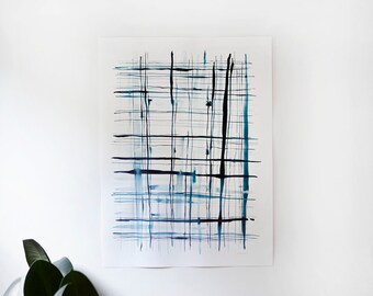 ORIGINAL Peacock Grid Abstract Painting | Contemporary Painting | Minimalist Art | Modern Wall Art | Ink Painting