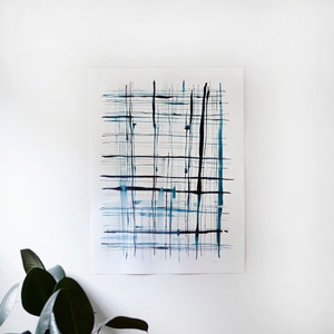 ORIGINAL Peacock Grid Abstract Painting Contemporary Painting Minimalist Art Modern Wall Art Ink Painting image 1