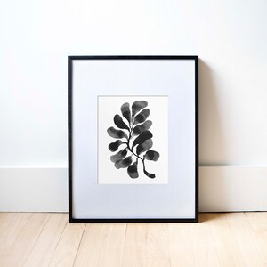 Black and White Leafy Branch Painting Modern Flower Painting Floral Wall Art Simple Plant Print Abstract Floral Art Ink Painting Black