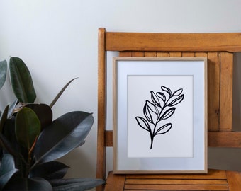 Black and White Branch Painting | Modern Flower Painting | Floral Wall Art | Plant Print | Abstract Floral Art | Minimal Ink Painting