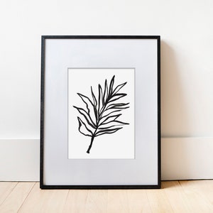 Black and White Palm Leaf Painting | Modern Painting | Gallery Art | Plant Print | Abstract Floral Art | Bedroom Wall Art | Ink Painting