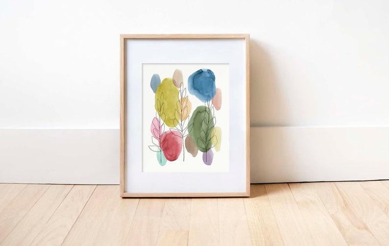 Impression aquarelle florale Art minimaliste Art mural coloré Aquarelle Dessin au trait dimpression physique Cadeau de la fête des mères kaleidoscope