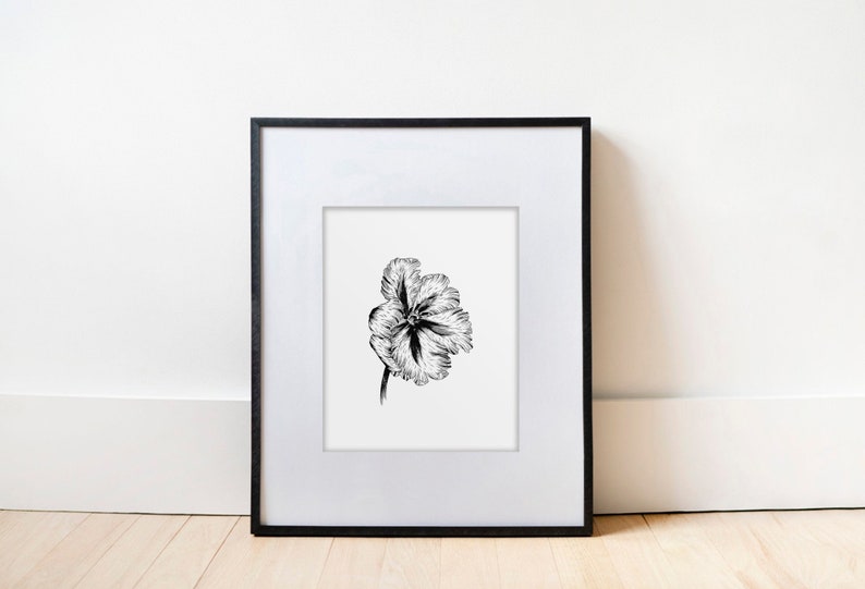 Tulip Head No. 3 Modern Floral Art Botanical Flower Print Minimal Wall Art Micron Pen Print Line Art Black and White image 1