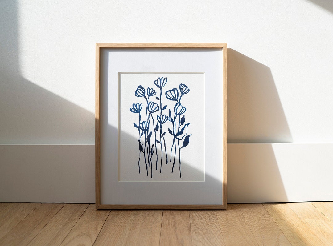 Flower Art Print Black and White Botanical Art Minimal Floral Art